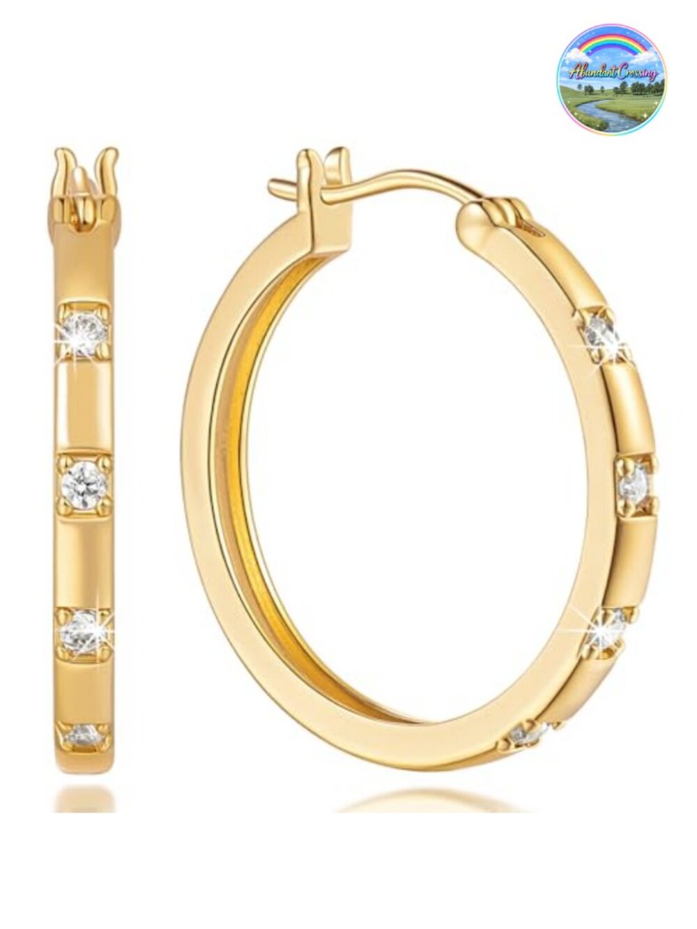 14K Gold Plated Hoop Earrings for Women CZ Prong Set 20mm